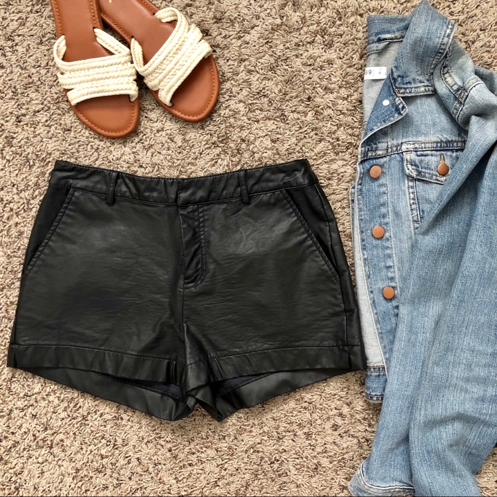 Black faux leather shorts